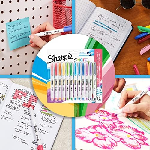 Sharpie S-note צביעה יצירתית עטים מדגיש | עט סמן לכתוב, לצייר ועוד | צבעי פסטל שונים | טיפ אזמל